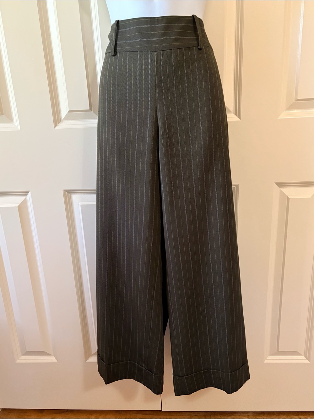 Wide Leg Pinstripe Dress Pants - Dark Gray, size 10